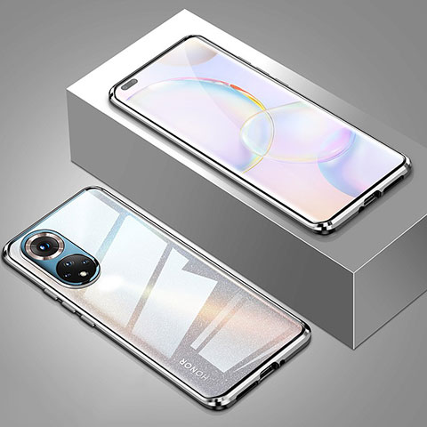 Funda Bumper Lujo Marco de Aluminio Espejo 360 Grados Carcasa P01 para Huawei Honor 50 Pro 5G Plata