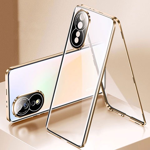 Funda Bumper Lujo Marco de Aluminio Espejo 360 Grados Carcasa P01 para Huawei Honor 80 5G Oro