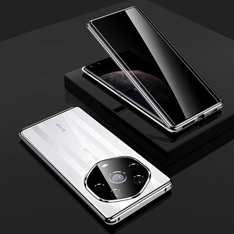 Funda Bumper Lujo Marco de Aluminio Espejo 360 Grados Carcasa P01 para Huawei Honor Magic3 Pro+ Plus 5G Plata