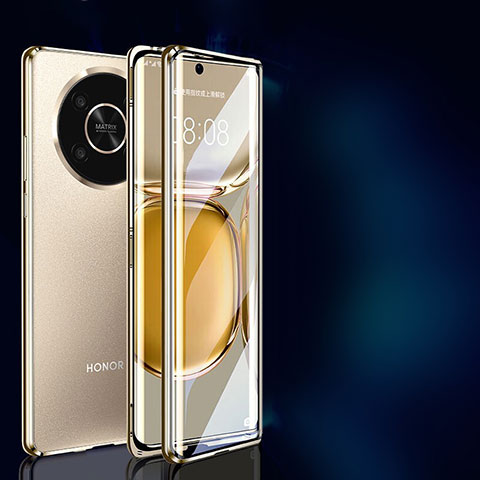 Funda Bumper Lujo Marco de Aluminio Espejo 360 Grados Carcasa P01 para Huawei Honor Magic4 Lite 5G Oro