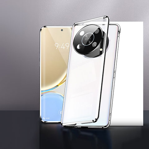 Funda Bumper Lujo Marco de Aluminio Espejo 360 Grados Carcasa P01 para Huawei Honor X9 5G Plata