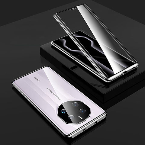 Funda Bumper Lujo Marco de Aluminio Espejo 360 Grados Carcasa P01 para Huawei Mate 50 RS Plata