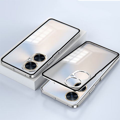 Funda Bumper Lujo Marco de Aluminio Espejo 360 Grados Carcasa P01 para Huawei Nova 11i Plata