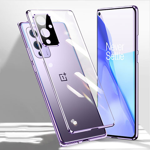 Funda Bumper Lujo Marco de Aluminio Espejo 360 Grados Carcasa P01 para OnePlus 9 Pro 5G Morado