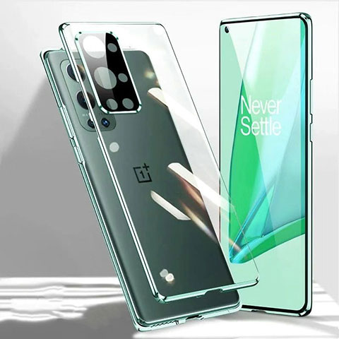 Funda Bumper Lujo Marco de Aluminio Espejo 360 Grados Carcasa P01 para OnePlus 9R 5G Verde