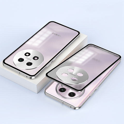 Funda Bumper Lujo Marco de Aluminio Espejo 360 Grados Carcasa P01 para Oppo A2 Pro 5G Plata