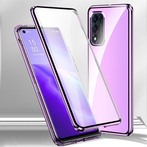 Funda Bumper Lujo Marco de Aluminio Espejo 360 Grados Carcasa P01 para Oppo A55 5G Morado