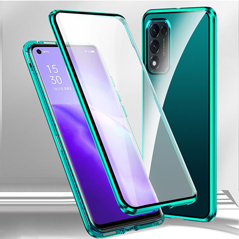 Funda Bumper Lujo Marco de Aluminio Espejo 360 Grados Carcasa P01 para Oppo A55S 5G Verde