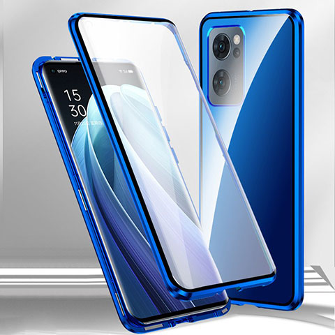 Funda Bumper Lujo Marco de Aluminio Espejo 360 Grados Carcasa P01 para Oppo A57 5G Azul