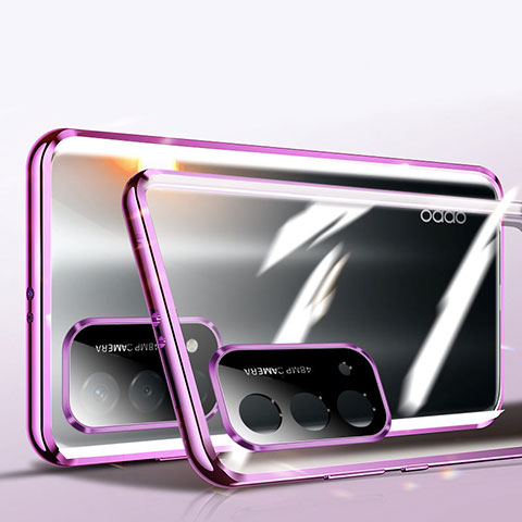 Funda Bumper Lujo Marco de Aluminio Espejo 360 Grados Carcasa P01 para Oppo A74 5G Morado