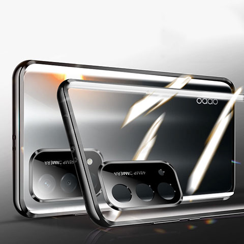 Funda Bumper Lujo Marco de Aluminio Espejo 360 Grados Carcasa P01 para Oppo A74 5G Negro