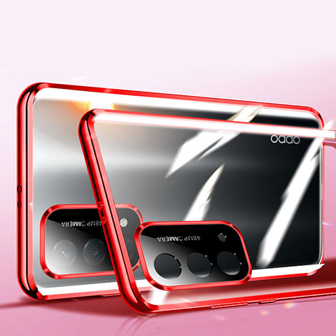 Funda Bumper Lujo Marco de Aluminio Espejo 360 Grados Carcasa P01 para Oppo A93 5G Rojo