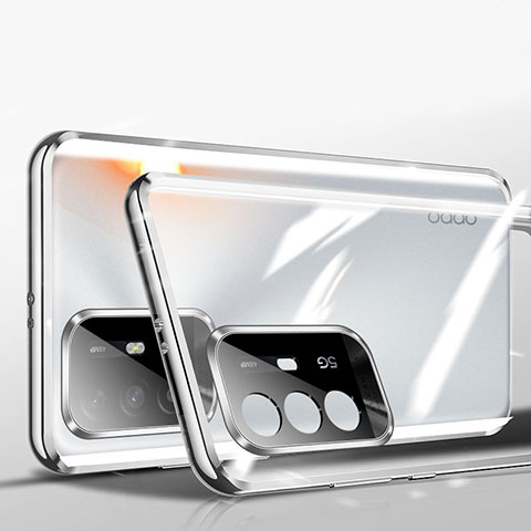 Funda Bumper Lujo Marco de Aluminio Espejo 360 Grados Carcasa P01 para Oppo A94 5G Plata