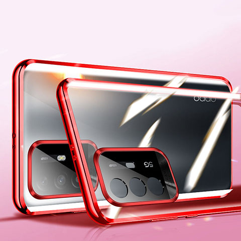 Funda Bumper Lujo Marco de Aluminio Espejo 360 Grados Carcasa P01 para Oppo A94 5G Rojo