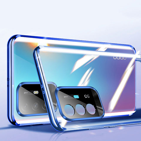 Funda Bumper Lujo Marco de Aluminio Espejo 360 Grados Carcasa P01 para Oppo A95 5G Azul