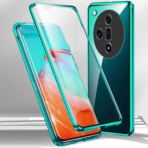 Funda Bumper Lujo Marco de Aluminio Espejo 360 Grados Carcasa P01 para Oppo Find X7 Ultra 5G Verde