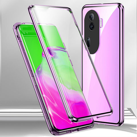 Funda Bumper Lujo Marco de Aluminio Espejo 360 Grados Carcasa P01 para Oppo Reno11 Pro 5G Morado