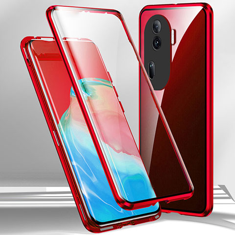 Funda Bumper Lujo Marco de Aluminio Espejo 360 Grados Carcasa P01 para Oppo Reno11 Pro 5G Rojo