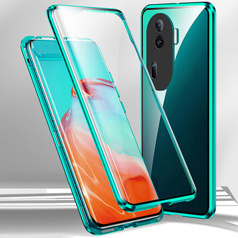 Funda Bumper Lujo Marco de Aluminio Espejo 360 Grados Carcasa P01 para Oppo Reno11 Pro 5G Verde