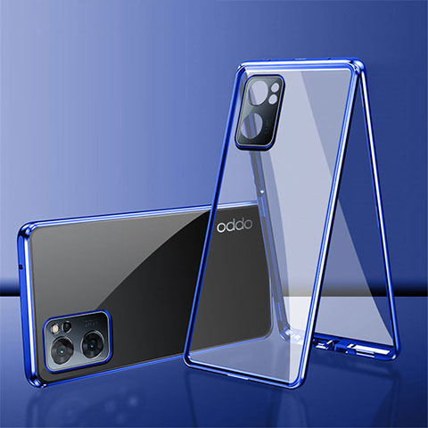 Funda Bumper Lujo Marco de Aluminio Espejo 360 Grados Carcasa P01 para Oppo Reno7 SE 5G Azul