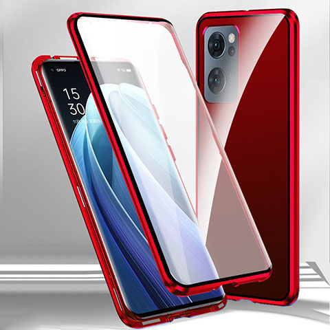 Funda Bumper Lujo Marco de Aluminio Espejo 360 Grados Carcasa P01 para Realme V23 5G Rojo