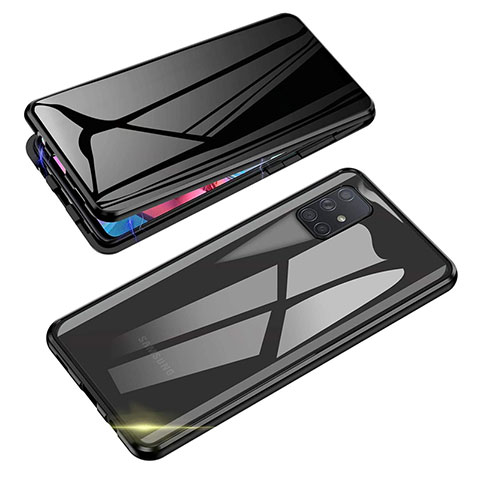 Funda Bumper Lujo Marco de Aluminio Espejo 360 Grados Carcasa P01 para Samsung Galaxy A71 4G A715 Negro