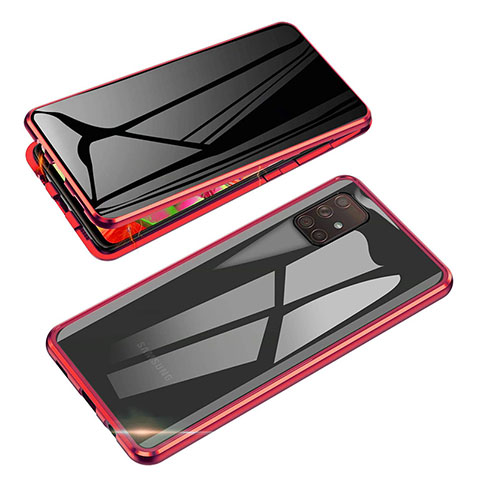 Funda Bumper Lujo Marco de Aluminio Espejo 360 Grados Carcasa P01 para Samsung Galaxy A71 4G A715 Rojo