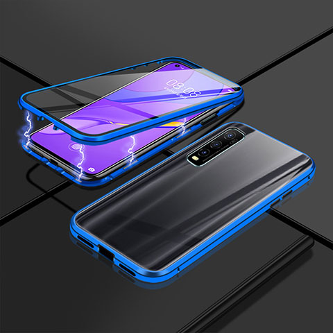 Funda Bumper Lujo Marco de Aluminio Espejo 360 Grados Carcasa P01 para Vivo iQOO U1 Azul