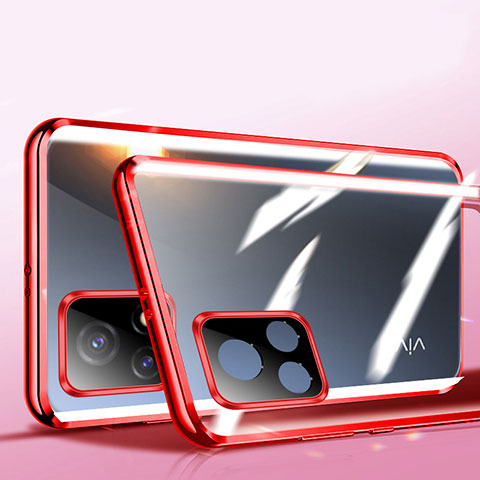 Funda Bumper Lujo Marco de Aluminio Espejo 360 Grados Carcasa P01 para Vivo iQOO U3 5G Rojo