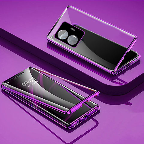 Funda Bumper Lujo Marco de Aluminio Espejo 360 Grados Carcasa P01 para Vivo iQOO Z6 Lite 5G Morado