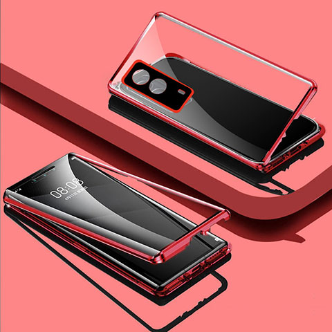 Funda Bumper Lujo Marco de Aluminio Espejo 360 Grados Carcasa P01 para Vivo V21e 5G Rojo