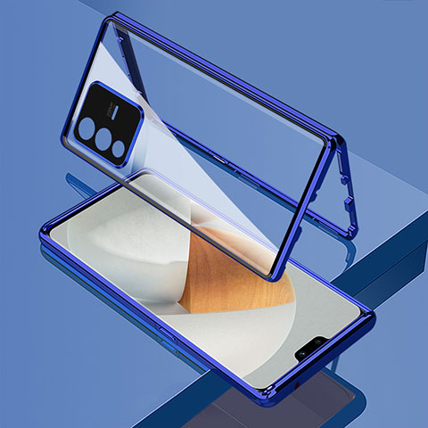 Funda Bumper Lujo Marco de Aluminio Espejo 360 Grados Carcasa P01 para Vivo V23 5G Azul