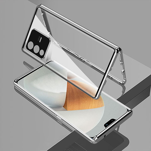 Funda Bumper Lujo Marco de Aluminio Espejo 360 Grados Carcasa P01 para Vivo V23 Pro 5G Plata