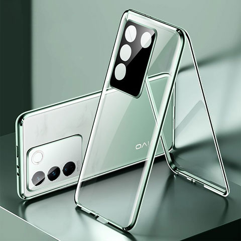 Funda Bumper Lujo Marco de Aluminio Espejo 360 Grados Carcasa P01 para Vivo V27 5G Verde