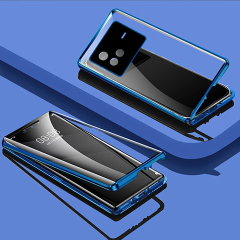 Funda Bumper Lujo Marco de Aluminio Espejo 360 Grados Carcasa P01 para Vivo X80 5G Azul