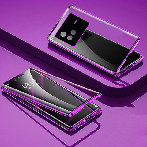 Funda Bumper Lujo Marco de Aluminio Espejo 360 Grados Carcasa P01 para Vivo X80 5G Morado