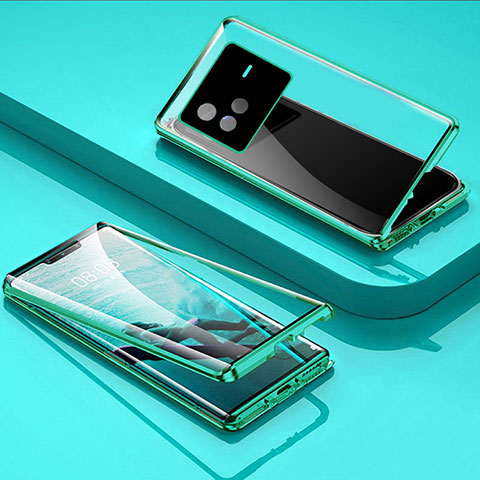 Funda Bumper Lujo Marco de Aluminio Espejo 360 Grados Carcasa P01 para Vivo X80 5G Verde