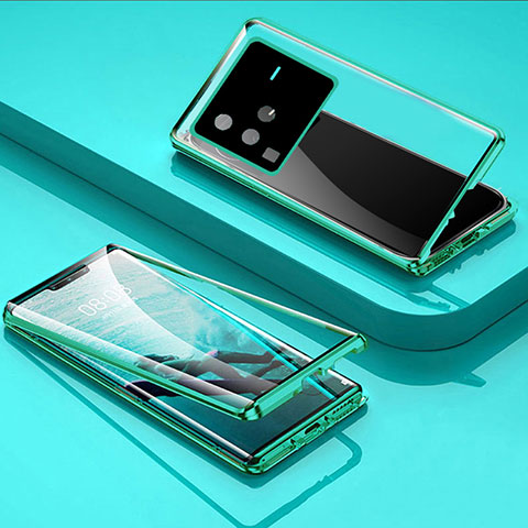 Funda Bumper Lujo Marco de Aluminio Espejo 360 Grados Carcasa P01 para Vivo X80 Pro 5G Verde