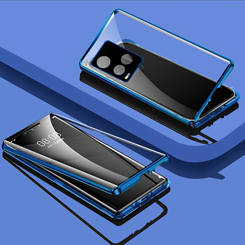 Funda Bumper Lujo Marco de Aluminio Espejo 360 Grados Carcasa P01 para Vivo Y33s Azul