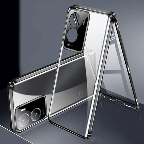 Funda Bumper Lujo Marco de Aluminio Espejo 360 Grados Carcasa P01 para Vivo Y35m 5G Negro