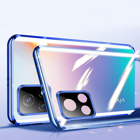 Funda Bumper Lujo Marco de Aluminio Espejo 360 Grados Carcasa P01 para Vivo Y72 India Azul