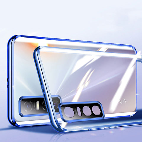 Funda Bumper Lujo Marco de Aluminio Espejo 360 Grados Carcasa P01 para Vivo Y73s 5G Azul