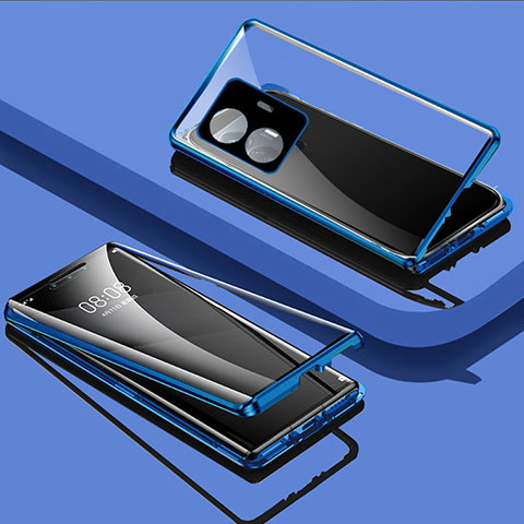 Funda Bumper Lujo Marco de Aluminio Espejo 360 Grados Carcasa P01 para Vivo Y77 5G Azul