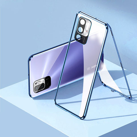 Funda Bumper Lujo Marco de Aluminio Espejo 360 Grados Carcasa P01 para Xiaomi POCO M3 Pro 5G Azul