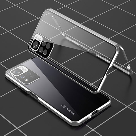 Funda Bumper Lujo Marco de Aluminio Espejo 360 Grados Carcasa P01 para Xiaomi Poco X4 NFC Plata