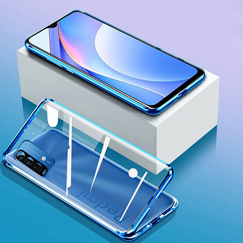 Funda Bumper Lujo Marco de Aluminio Espejo 360 Grados Carcasa P01 para Xiaomi Redmi 9 Power Azul