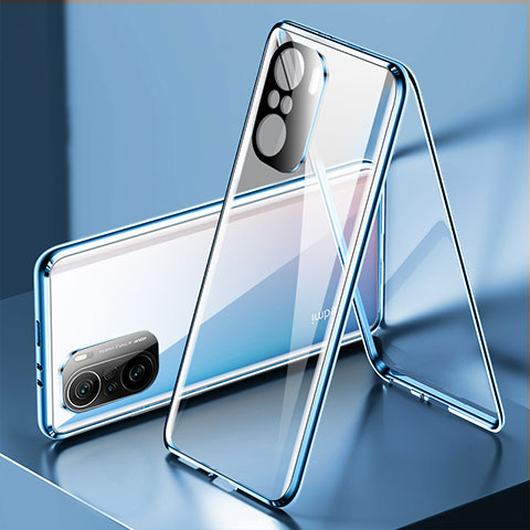 Funda Bumper Lujo Marco de Aluminio Espejo 360 Grados Carcasa P01 para Xiaomi Redmi K40 5G Azul