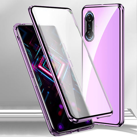 Funda Bumper Lujo Marco de Aluminio Espejo 360 Grados Carcasa P01 para Xiaomi Redmi K40 Gaming 5G Morado