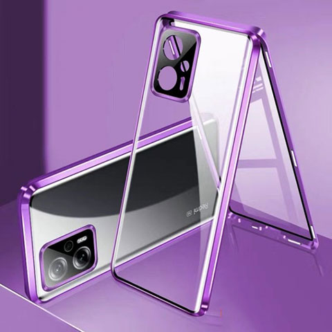 Funda Bumper Lujo Marco de Aluminio Espejo 360 Grados Carcasa P01 para Xiaomi Redmi K50i 5G Morado