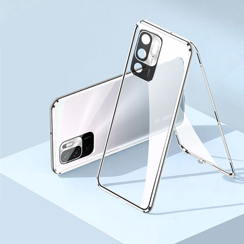 Funda Bumper Lujo Marco de Aluminio Espejo 360 Grados Carcasa P01 para Xiaomi Redmi Note 10 5G Plata